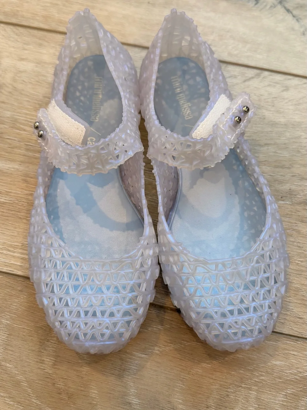 Mini Melissa Iridescent Pearl White Jelly Mary Jane Sandals